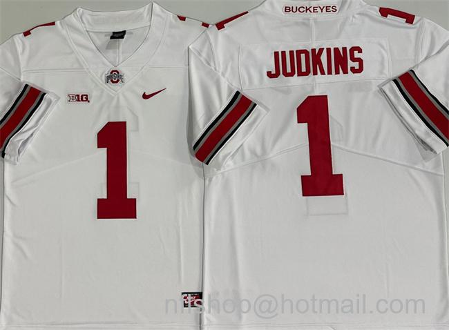 Men's Ohio State Buckeyes #1 Quinshon Judkins White Limited Stitched College Football Jersey