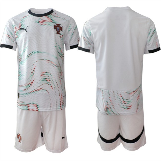 Men's Portugal Team Blank 2025 White Away Soccer Jersey Suit (1)