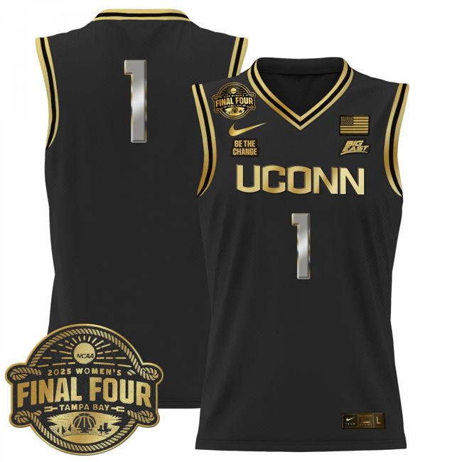 Women's Nike Team Jersey #1 UConn Huskies 2025 NCAA Women's Basketball Big East Final Four Patch Stitched Black Gold
