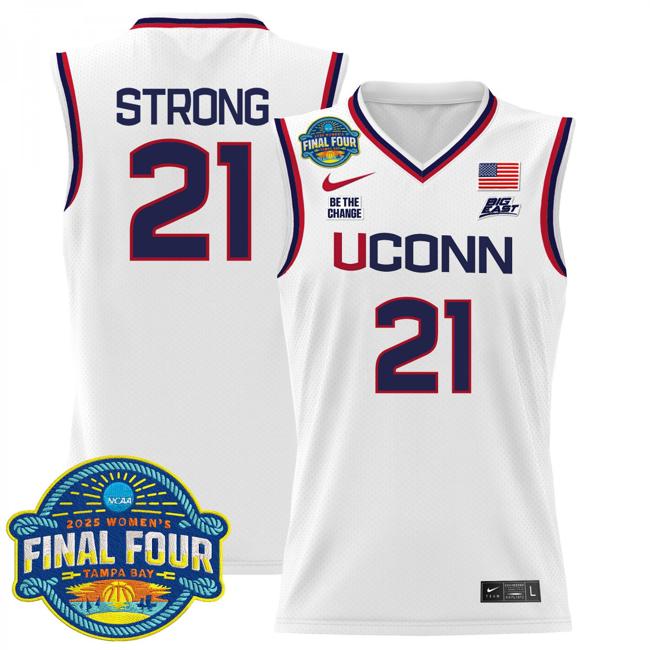 Women's Nike Sarah Strong Jersey #21 UConn Huskies 2025 NCAA Women's Basketball Big East Final Four Patch White
