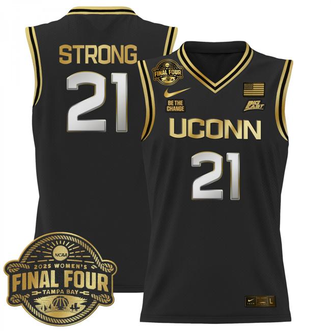 Women's Nike Sarah Strong Jersey #21 UConn Huskies 2025 NCAA Women's Basketball Big East Final Four Patch Black Gold