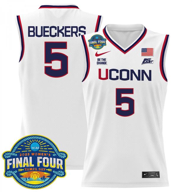Women's Nike Paige Bueckers Jersey #5 UConn Huskies 2025 NCAA Women's Basketball Big East Final Four Patch White