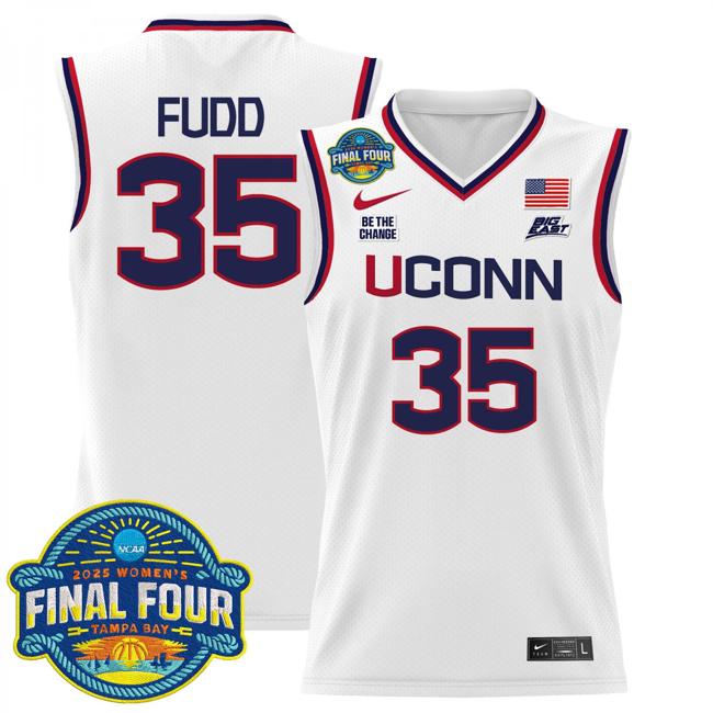 Women's Nike Azzi Fudd Jersey #35 UConn Huskies 2025 NCAA Women's Basketball Big East Final Four Patch White