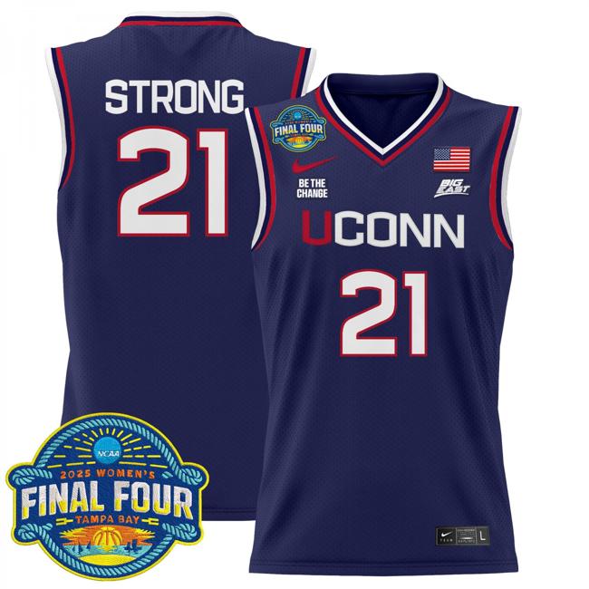 Women's Nike Sarah Strong Jersey #21 UConn Huskies 2025 NCAA Women's Basketball Big East Final Four Patch Navy