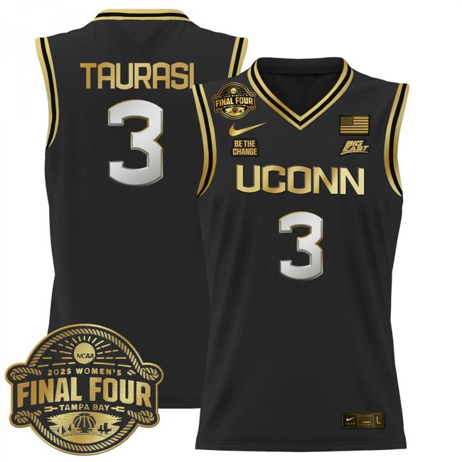 Women's Nike Diana Taurasi Jersey #3 UConn Huskies 2025 NCAA Women's Basketball Big East Final Four Patch Black Gold