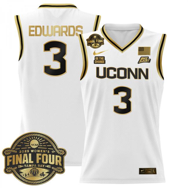 Women's Nike Aaliyah Edwards Jersey #3 UConn Huskies 2025 NCAA Women's Basketball Big East Final Four Patch White Gold
