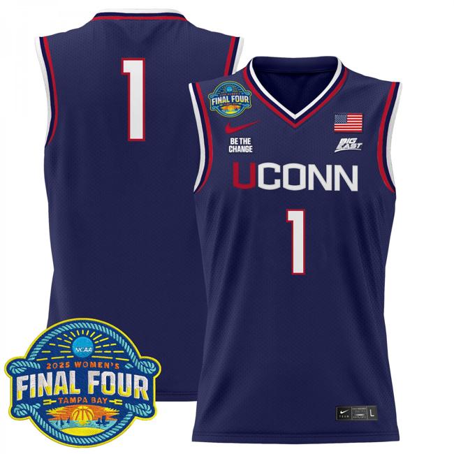 Women's Nike Team Jersey #1 UConn Huskies 2025 NCAA Women's Basketball Big East Final Four Patch Stitched Navy