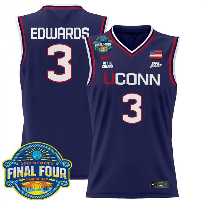 Women's Nike Aaliyah Edwards Jersey #3 UConn Huskies 2025 NCAA Women's Basketball Big East Final Four Patch Navy