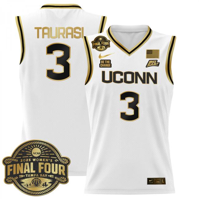 Women's Nike Diana Taurasi Jersey #3 UConn Huskies 2025 NCAA Women's Basketball Big East Final Four Patch White Gold