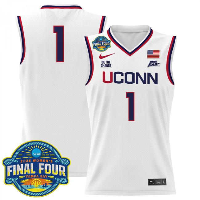Women's Nike Team Jersey #1 UConn Huskies 2025 NCAA Women's Basketball Big East Final Four Patch Stitched White