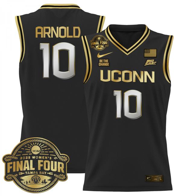 Women's Nike KK Arnold Jersey #10 UConn Huskies 2025 NCAA Women's Basketball Big East Final Four Patch Black Gold