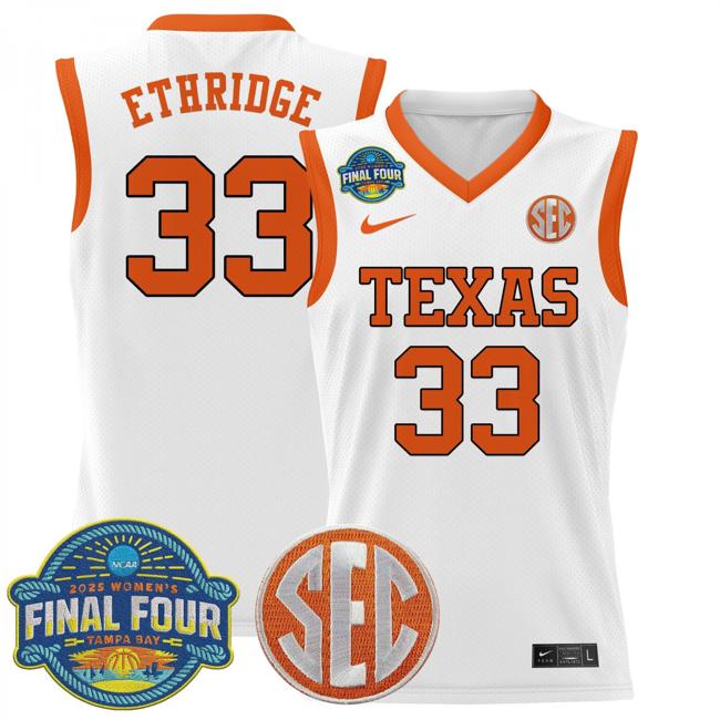 Women's Nike Kamie Ethridge Jersey #33 Texas Longhorns 2025 NCAA Women's Basketball Sec Final Four Patch White