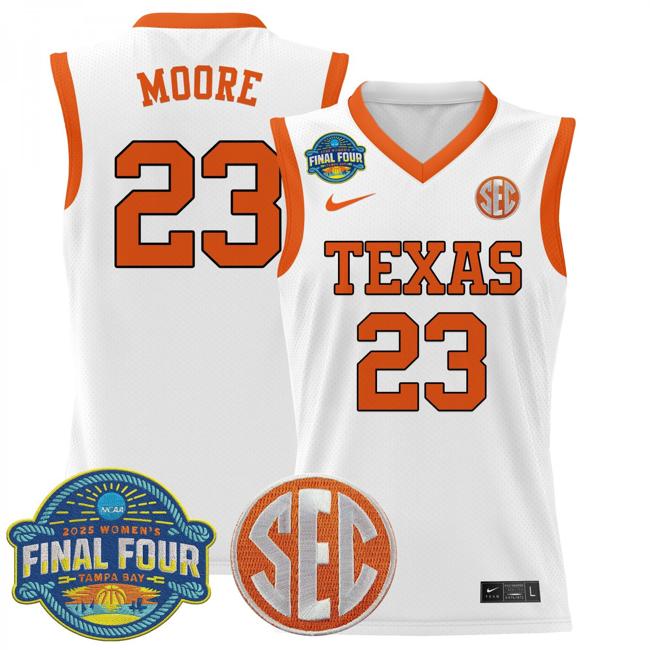 Women's Nike Aaliyah Moore Jersey #23 Texas Longhorns 2025 NCAA Women's Basketball Sec Final Four Patch White