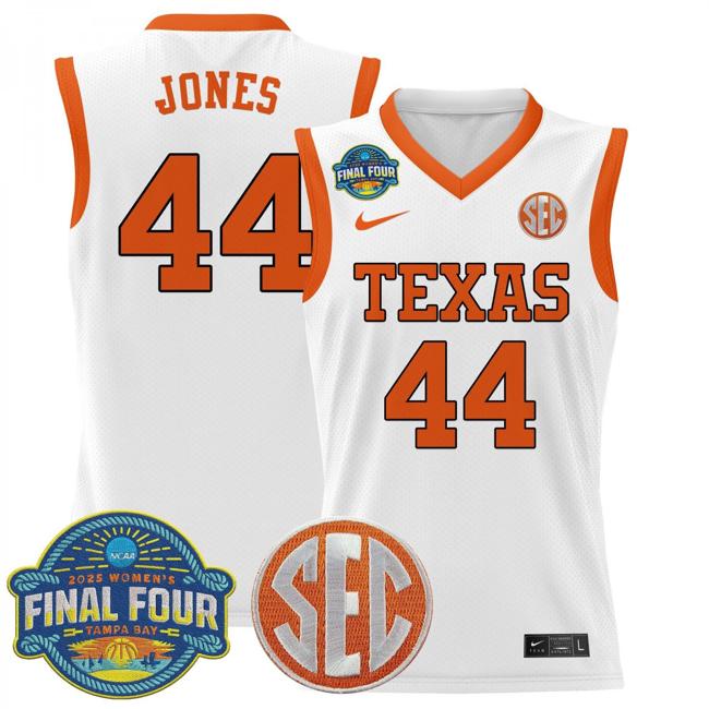 Women's Nike Taylor Jones Jersey #44 Texas Longhorns 2025 NCAA Women's Basketball Sec Final Four Patch White