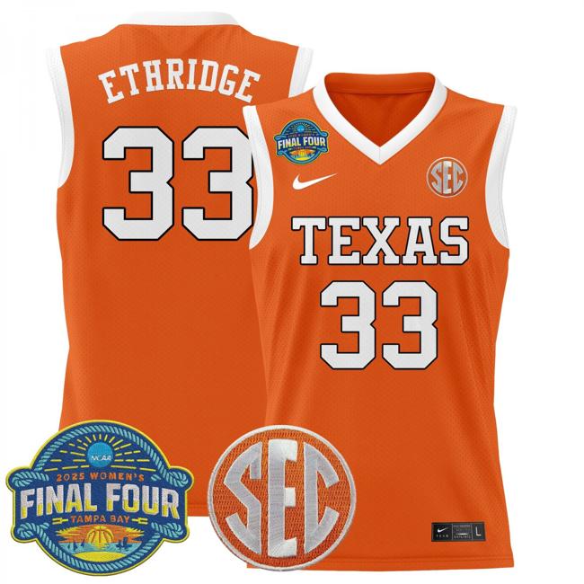 Women's Nike Kamie Ethridge Jersey #33 Texas Longhorns 2025 NCAA Women's Basketball Sec Final Four Patch Gold