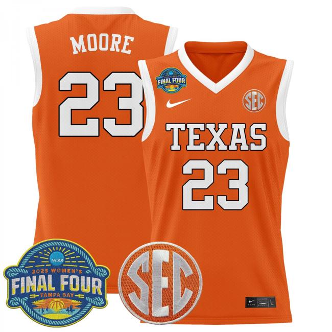 Women's Nike Aaliyah Moore Jersey #23 Texas Longhorns 2025 NCAA Women's Basketball Sec Final Four Patch Orange
