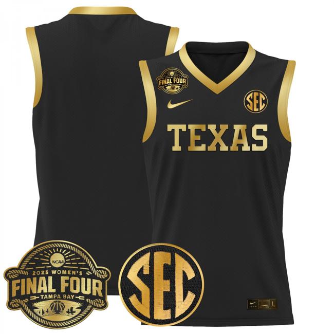 Women's Nike Team Jersey Texas Longhorns 2025 NCAA Women's Basketball Sec Final Four Patch Stitched Black Gold