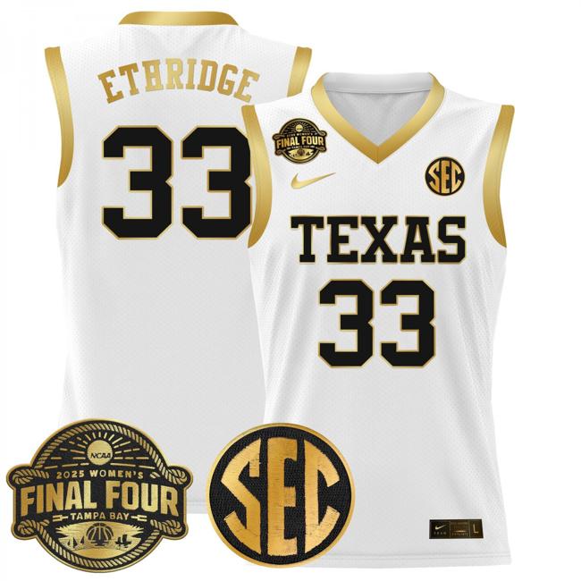 Women's Nike Kamie Ethridge Jersey #33 Texas Longhorns 2025 NCAA Women's Basketball Sec Final Four Patch White Gold
