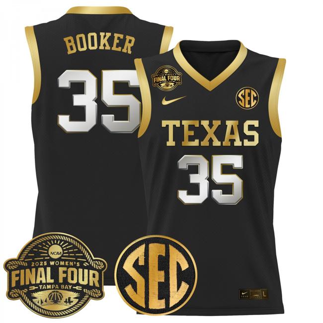 Women's Nike Madison Booker Jersey #35 Texas Longhorns 2025 NCAA Women's Basketball Sec Final Four Patch Black Gold