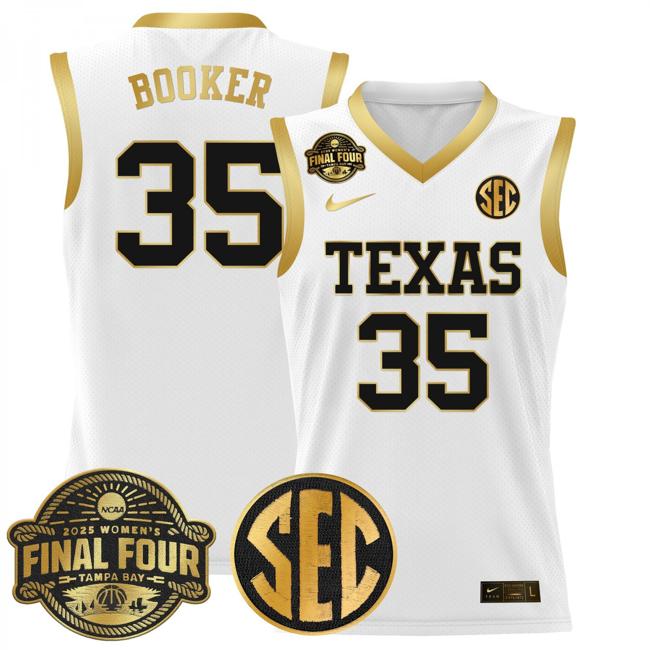 Women's Nike Madison Booker Jersey #35 Texas Longhorns 2025 NCAA Women's Basketball Sec Final Four Patch White Gold