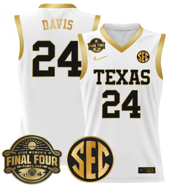 Women's Nike Clarissa Davis Jersey #35 Texas Longhorns 2025 NCAA Women's Basketball Sec Final Four Patch White Gold