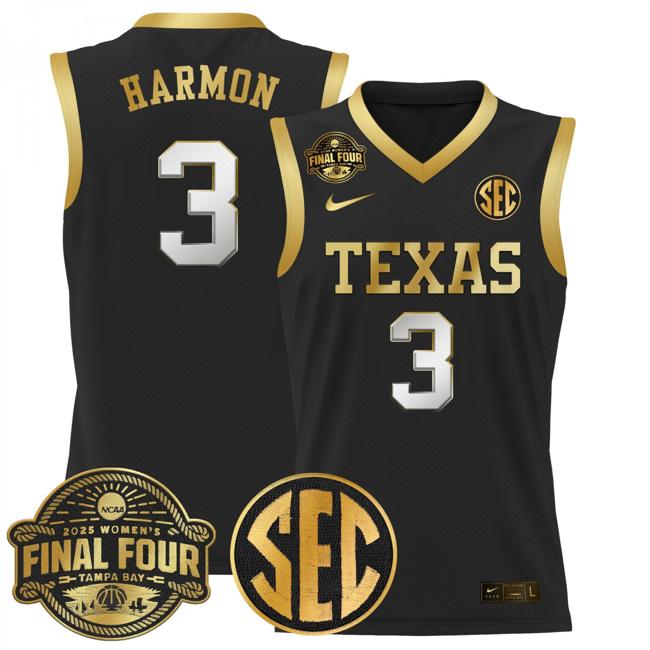 Women's Nike Rori Harmon Jersey #3 Texas Longhorns 2025 NCAA Women's Basketball Sec Final Four Patch Black Gold