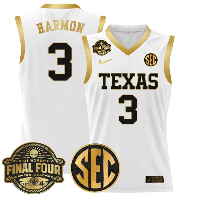 Women's Nike Rori Harmon Jersey #3 Texas Longhorns 2025 NCAA Women's Basketball Sec Final Four Patch White Gold
