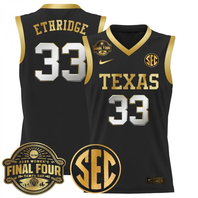 Women's Nike Kamie Ethridge Jersey #33 Texas Longhorns 2025 NCAA Women's Basketball Sec Final Four Patch Black Gold