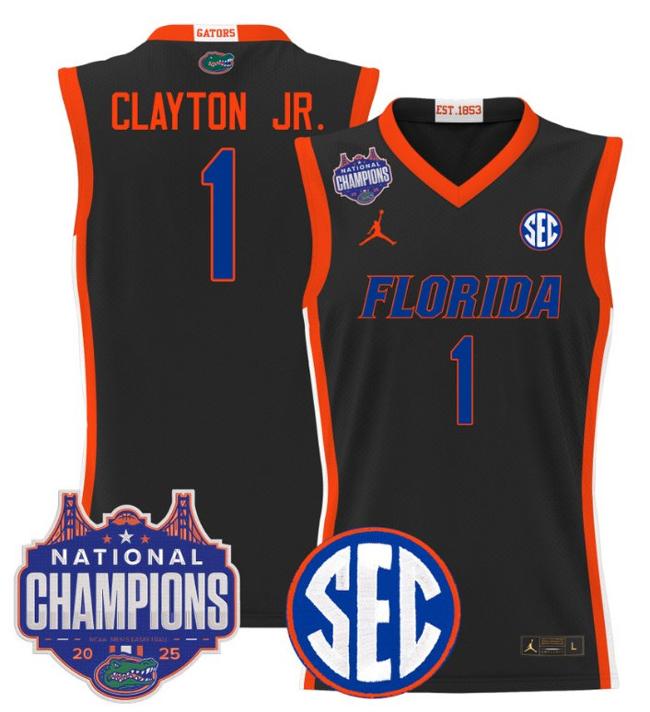 Men's Jordan Brand Walter Clayton Jr #1 Florida Gators 2025 NCAA Men's Basketball National Champions Black Stitched Jersey