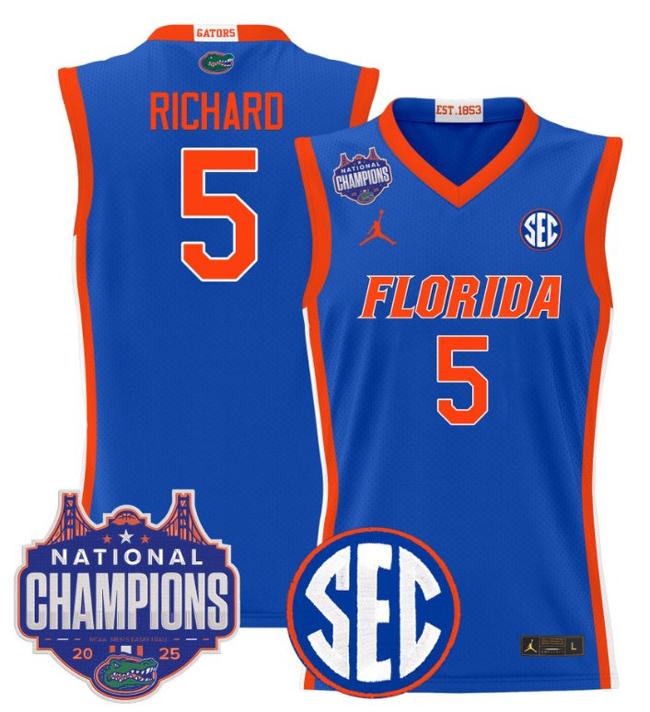 Men's Jordan Brand Will Richard #5 Florida Gators 2025 NCAA Men's Basketball National Champions Patch Royal Stitched Jersey