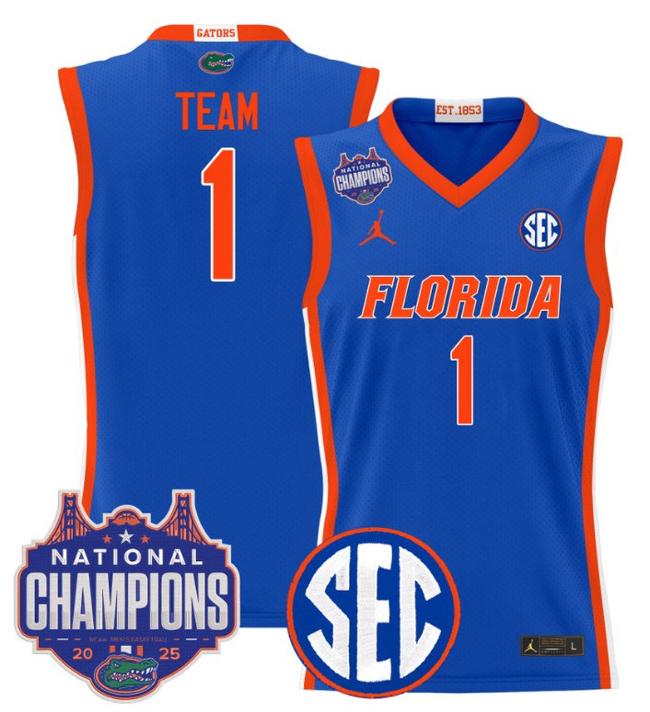 Men's Jordan Brand Team #1 Florida Gators 2025 NCAA Men's Basketball National Champions Patch Stitched Royal Stitched Jersey