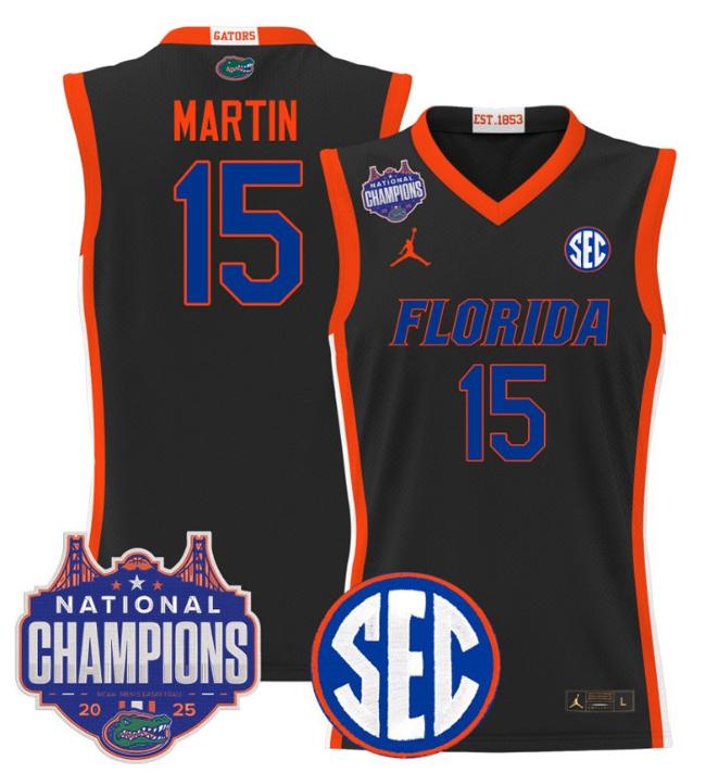 Men's Jordan Brand Alijah Martin #15 Florida Gators 2025 NCAA Men's Basketball National Champions Patch Black Stitched Jersey