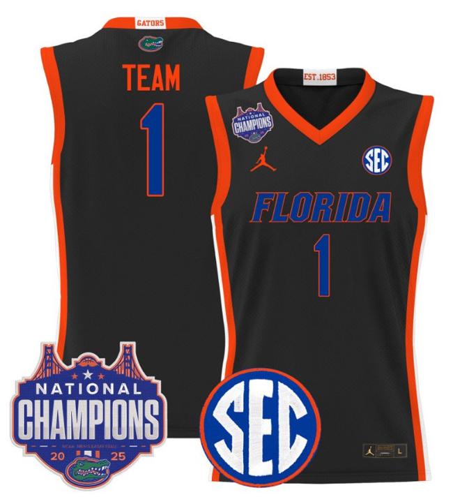 Men's Jordan Brand Team #1 Florida Gators 2025 NCAA Men's Basketball National Champions Patch Stitched Black Stitched Jersey