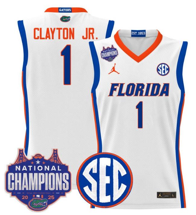 Men's Jordan Brand Walter Clayton Jr #1 Florida Gators 2025 NCAA Men's Basketball National Champions White Stitched Jersey