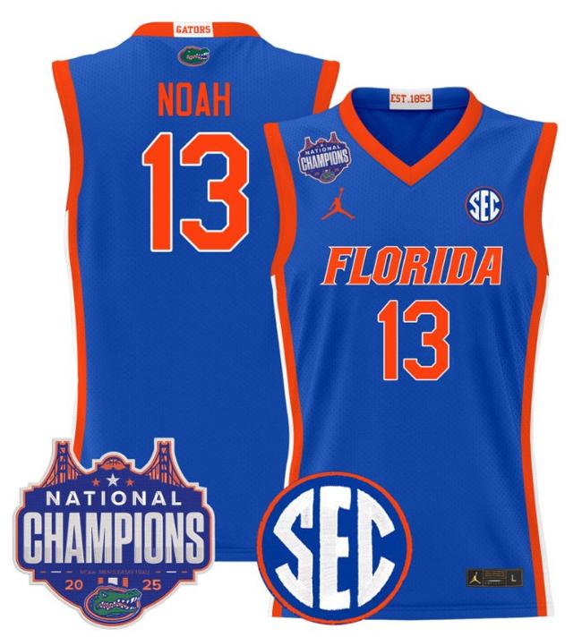 Men's Jordan Brand Joakim Noah #13 Florida Gators 2025 NCAA Men's Basketball National Champions Patch Royal Stitched Jersey
