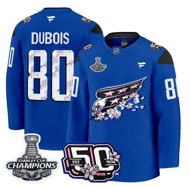 Men's Pierre-Luc Dubois #80 Washington Capitals 50th 2018 Stanley Cup Champions Patch Royal Stitched NHL Jersey