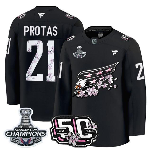 Men's Aliaksei Protas #21 Washington Capitals 50th 2018 Stanley Cup Champions Patch Black Stitched NHL Jersey