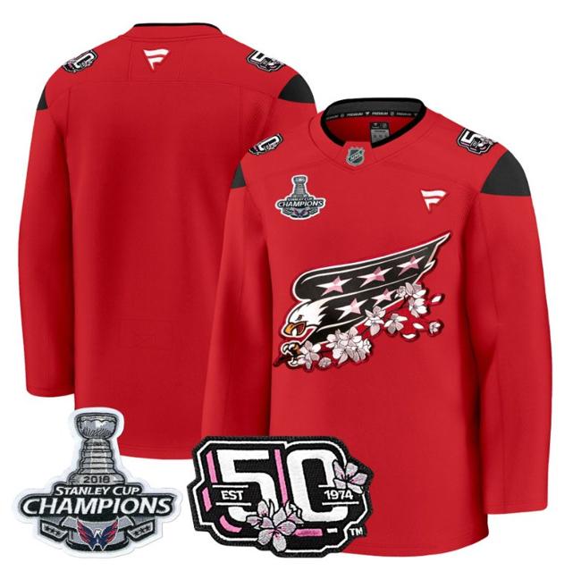 Men's Team Washington Capitals 50th 2018 Stanley Cup Champions Patch Stitched Red Stitched NHL Jersey