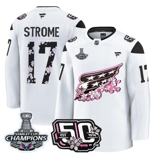 Men's Dylan Strome #17 Washington Capitals 50th 2018 Stanley Cup Champions Patch White Stitched NHL Jersey