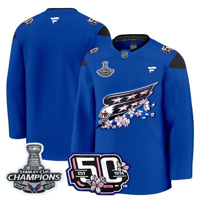 Men's Team Washington Capitals 50th 2018 Stanley Cup Champions Patch Stitched Royal Stitched NHL Jersey