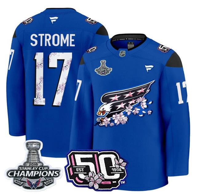 Men's Dylan Strome #17 Washington Capitals 50th 2018 Stanley Cup Champions Patch Royal Stitched NHL Jersey