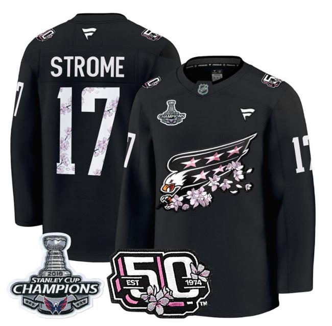 Men's Dylan Strome #17 Washington Capitals 50th 2018 Stanley Cup Champions Patch Black Stitched NHL Jersey