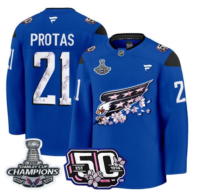 Men's Aliaksei Protas #21 Washington Capitals 50th 2018 Stanley Cup Champions Patch Royal Stitched NHL Jersey