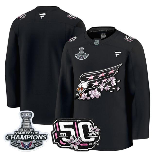 Men's Team Washington Capitals 50th 2018 Stanley Cup Champions Patch Stitched Black Stitched NHL Jersey