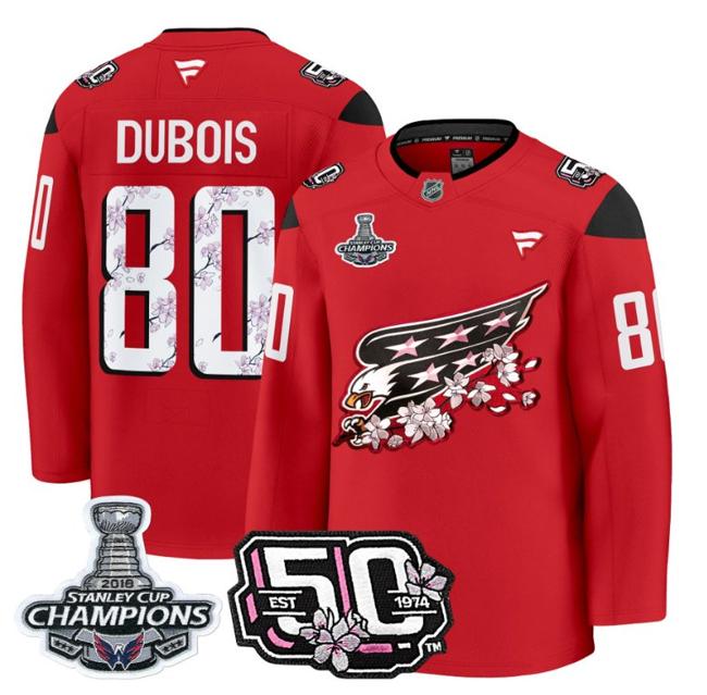 Men's Pierre-Luc Dubois #80 Washington Capitals 50th 2018 Stanley Cup Champions Patch Red Stitched NHL Jersey