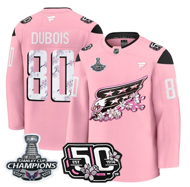 Men's Pierre-Luc Dubois #80 Washington Capitals 50th 2018 Stanley Cup Champions Cherry Blossom Stitched NHL Jersey