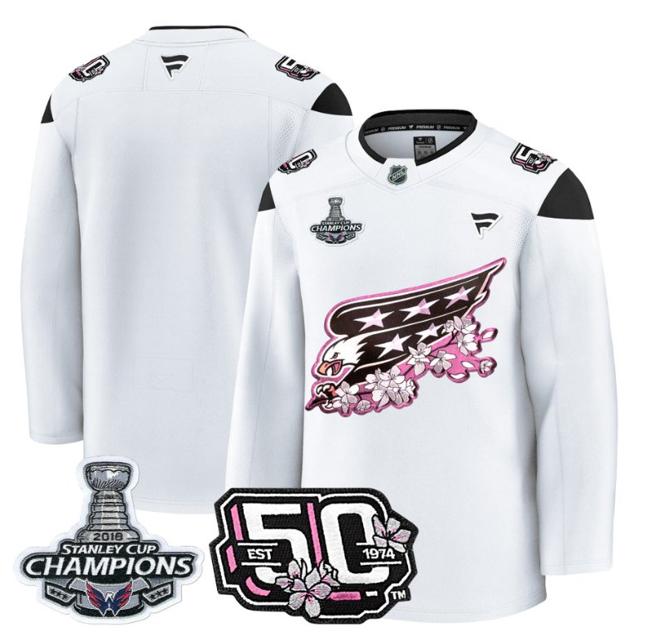 Men's Team Washington Capitals 50th 2018 Stanley Cup Champions Patch Stitched White Stitched NHL Jersey