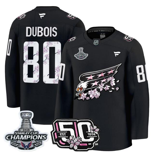 Men's Pierre-Luc Dubois #80 Washington Capitals 50th 2018 Stanley Cup Champions Patch Black Stitched NHL Jersey