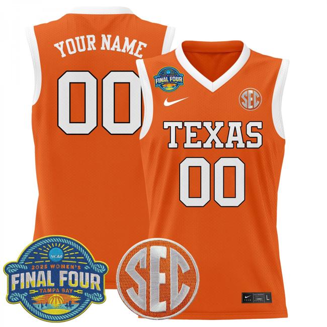 Custom Nike Texas Longhorns 2025 NCAA Women's Basketball Sec Final Four Patch Stitched Jersey Orange