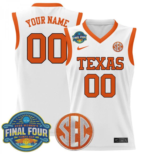 Custom Nike Texas Longhorns 2025 NCAA Women's Basketball Sec Final Four Patch Stitched Jersey White